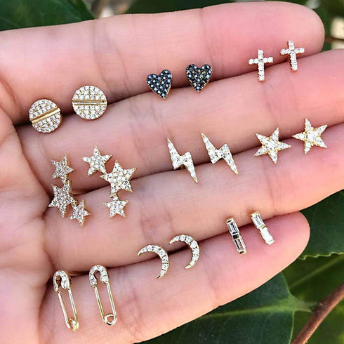 Pairs Boho Crystal Earring Set Cute Hoop Stud