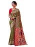 Vasthrlay Weaving Paithani Unstitched Dark Green Saree