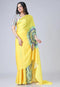 Vasthrlay Printed Kaftan Freehand Saree Yellow Soft Satin Saree