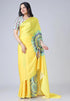 Vasthrlay Printed Kaftan Freehand Saree Yellow Soft Satin Saree
