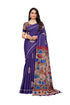 Vasthrlay Pure Linen Cotton Purple Saree with Kalamkari Print Border