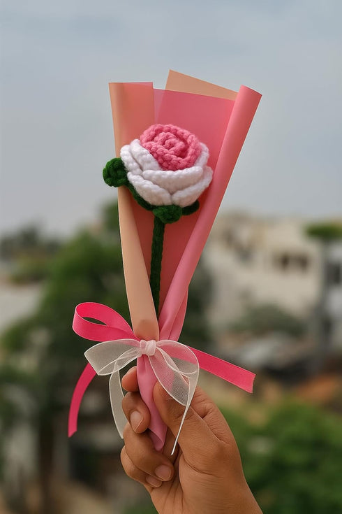 Clapjoy Handmade Crochet Rose Flower – Wool Artificial Flower Gift