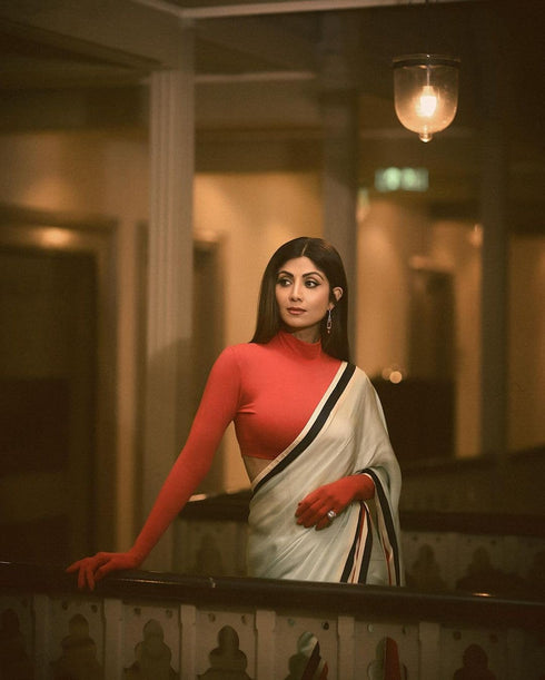 Vasthrlay Cream Unstitched Saree