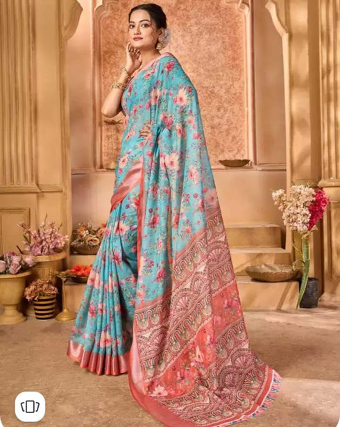 Vasthrlay Women's Cotton Kalamkari Wedding Saree With Blouse Piece