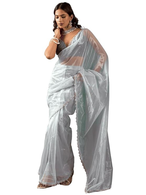 Vasthrlay Blue Womens Shimmer Ready To Wear Saree