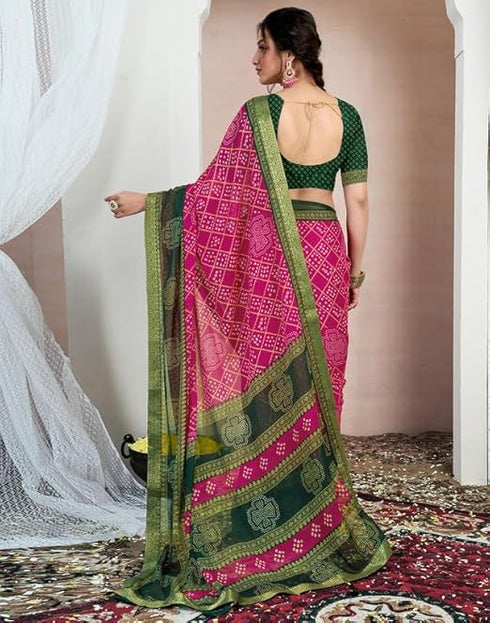 Vasthrlay Chiffon Bandhani Unstitched Yellow Saree
