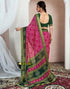 Vasthrlay Chiffon Bandhani Rani Pink & Dark Green Saree With Unstitched Blouse Piece