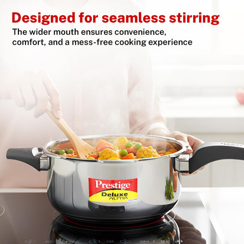 Prestige 5 Litre Stainless Steel Deluxe Alpha Svachh Outer Lid Deep Pressure Pan Cooker