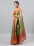 Vasthrlay Green Heavy Zari Woven Silk Ethnic Saree With Red Blouse