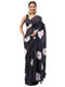 Vasthrlay Black Georgette Floral Printed Saree With Solid Unstitched Georgette Blouse Piece