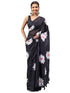 Vasthrlay Black Georgette Floral Printed Saree With Solid Unstitched Georgette Blouse Piece