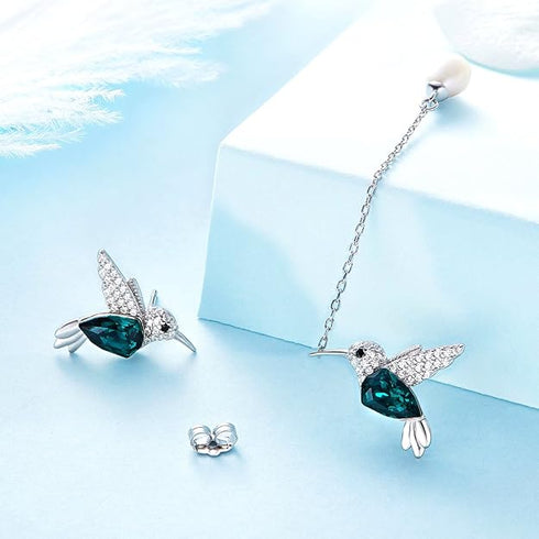 Austrian Crystal Green Hummingbird Necklace