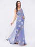 Vasthrlay Violet Womens Violet Lavender Daisy Floral Prints Linen Saree With Zari Border And Unstitched Blouse Piece