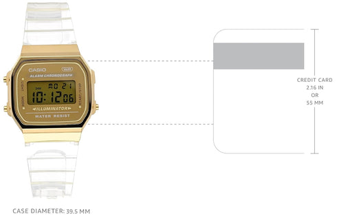 Casio Unisex Vintage A168XESG-9ADF Gold Digital Dial Transparent Resin Strap D307