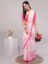 Vasthrlay Pink Womens Printed Linen Saree With Unstitched Blouse Piece