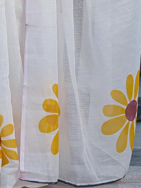 Vasthrlay Printed White Saree