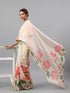 Vasthrlay Peach Floral Printed Organza Saree With Unstitched Blouse