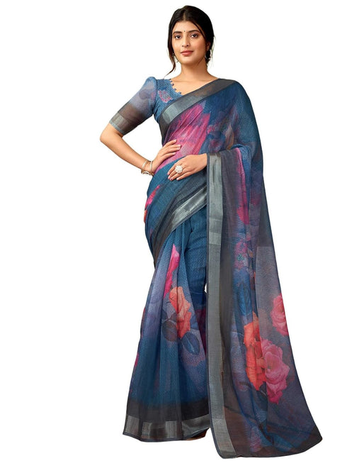 Vasthrlay Digital Printed Unstitched Pink Saree