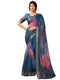 Vasthrlay Digital Printed Teal Blue Saree With Unstitched Blouse Piece
