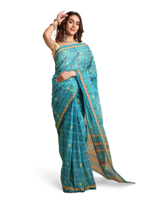 Vasthrlay Cotton Printed Blue Saree