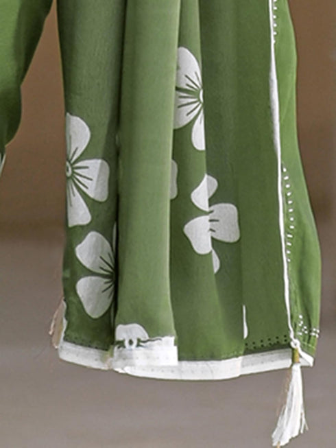 Vasthrlay Printed Tassels Beige Saree