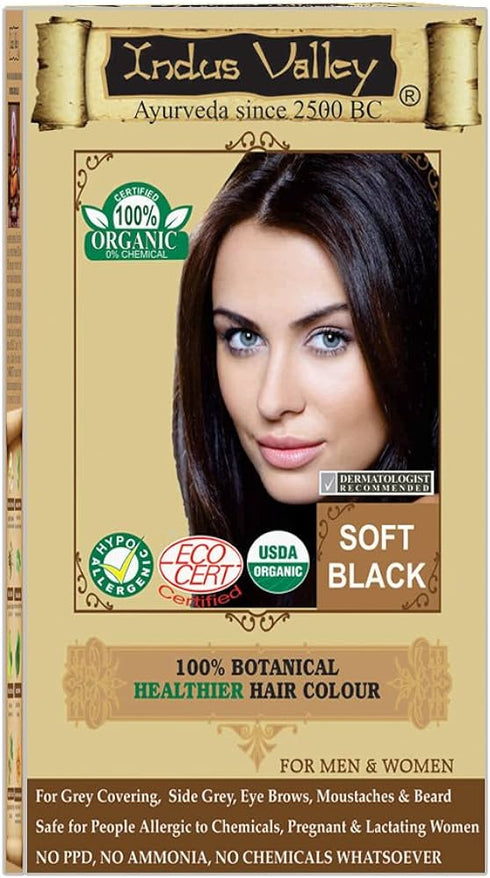 Indus Valley 100% Organic & Chemical Free Botanical One Touch Pack Hair Colour For Soft Black Hairs