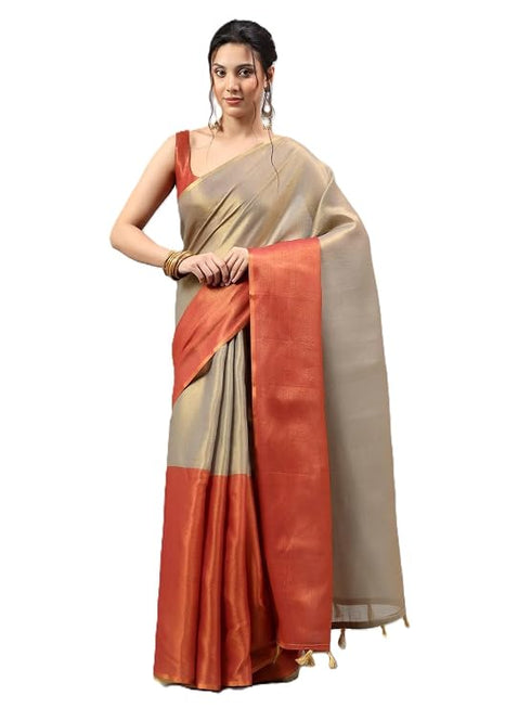 Vasthrlay Red Heavy Zari Woven Silk Ethnic Saree With Unstitched Blouse