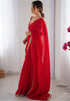 Vasthrlay Red Chiffon Sequins Unstitched Saree