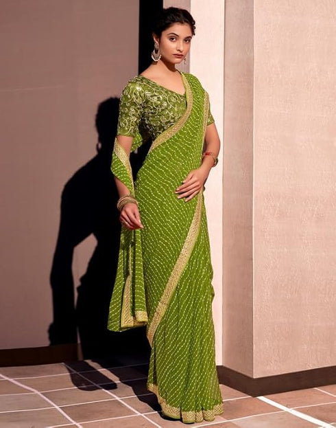 Vasthrlay Bandhani Georgette Unstitched Black Saree
