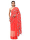 Vasthrlay Red Floral| Solid| Striped Design Georgette Saree With Unstitched Blouse Piece