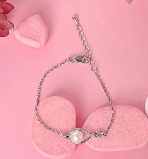 Clara 925 Sterling Silver Real Pearl Pendant Bracelet