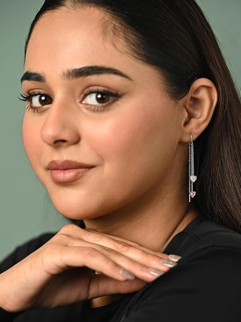 CLARA 925 Sterling Silver Sui Dhaga Threader Earrings Heart