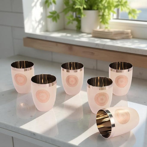Stainless Steel Printed Round Glasses Set of 6 for Water