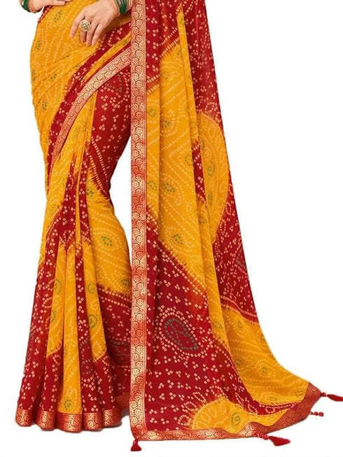Vasthrlay Bandhani Printed Chiffon Orange Saree