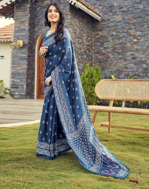 Vasthrlay Womens Printed Unstitched Beige Saree