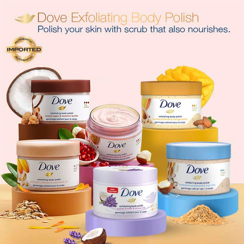 Dove Exfoliating Body Polish Scrub Lavender & Coconut Milk for Dry Skin
