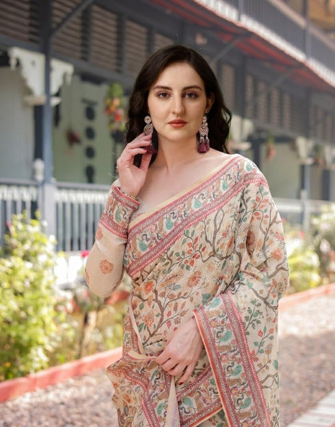 Vasthrlay Kalamkari Designer Unstitched Attached