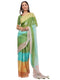 Vasthrlay Green Linen Floral | Striped | Check Design Printed Saree With Solid Unstitched Linen Blouse Piece