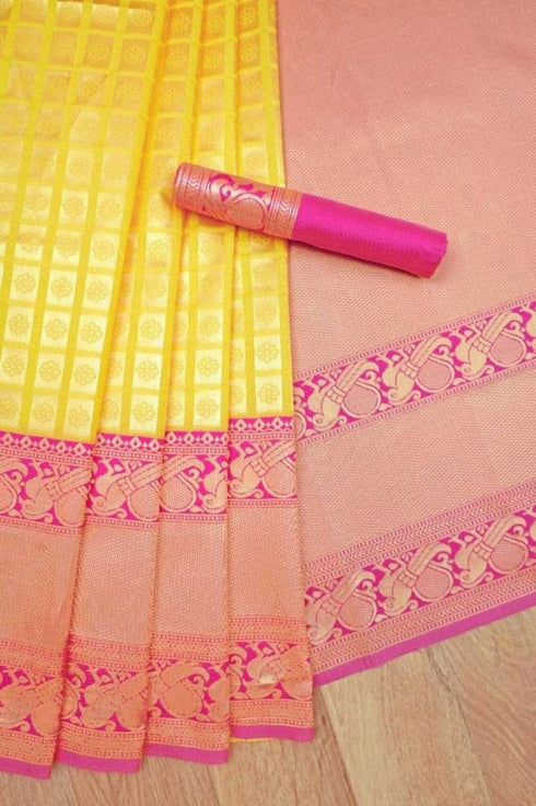 Vasthrlay Yellow Kanjivaram Saree