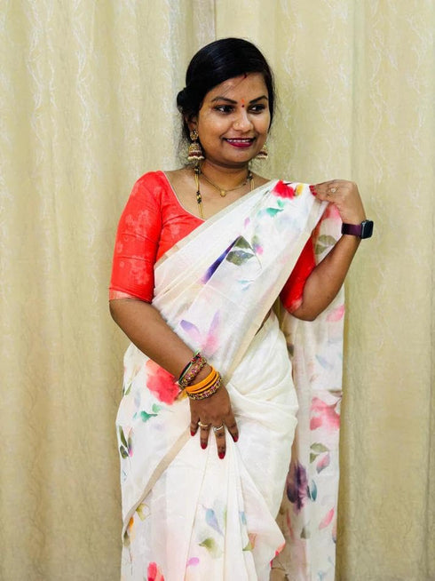 Vasthrlay Off White Printed Elegant Unstitched