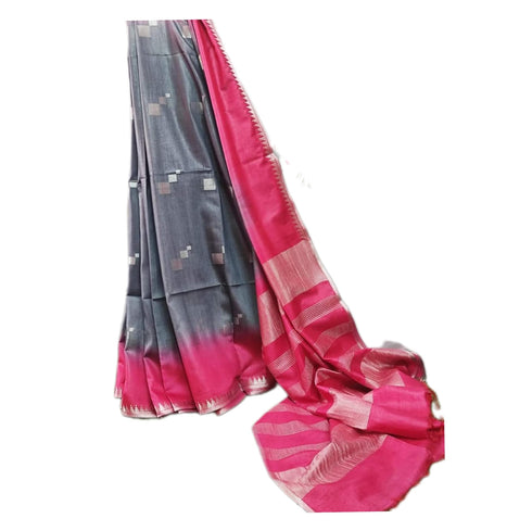 Vasthrlay Grey Bhagalpuri Unstitched Saree