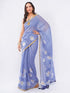 Vasthrlay Violet Womens Violet Lavender Daisy Floral Prints Linen Saree With Zari Border And Unstitched Blouse Piece