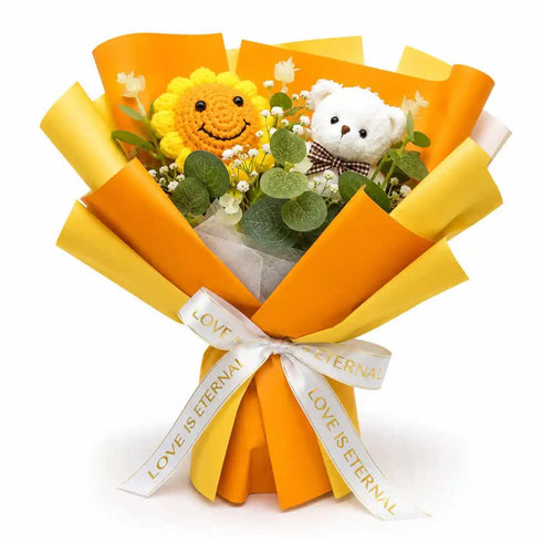 Presto Handmade Crochet Teddy Bear & Sunflower Bouquet