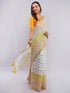 Vasthrlay White Womens Floral Digital Print Linen Saree With Unstitched Blouse Piece