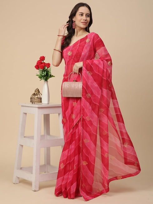 Vasthrlay Georgette Leheriya Embroidered Rani Saree