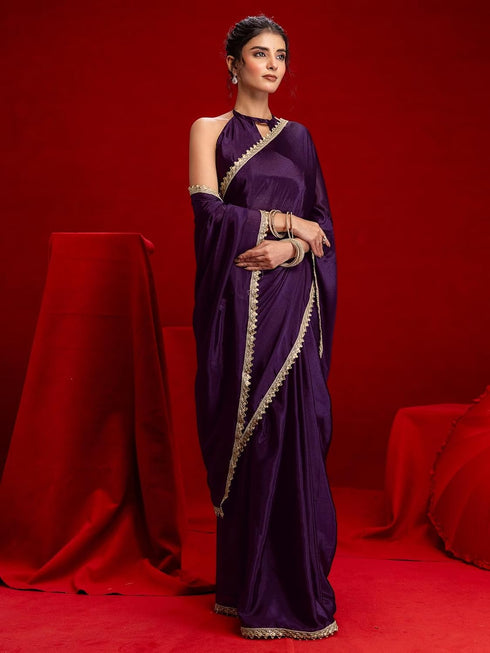Vasthrlay Georgette Embroidery Navy Navy Blue Saree