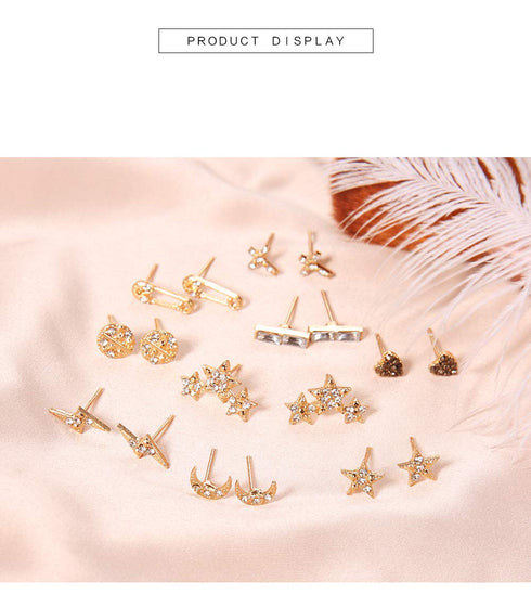 Pairs Boho Crystal Earring Set Cute Hoop Stud