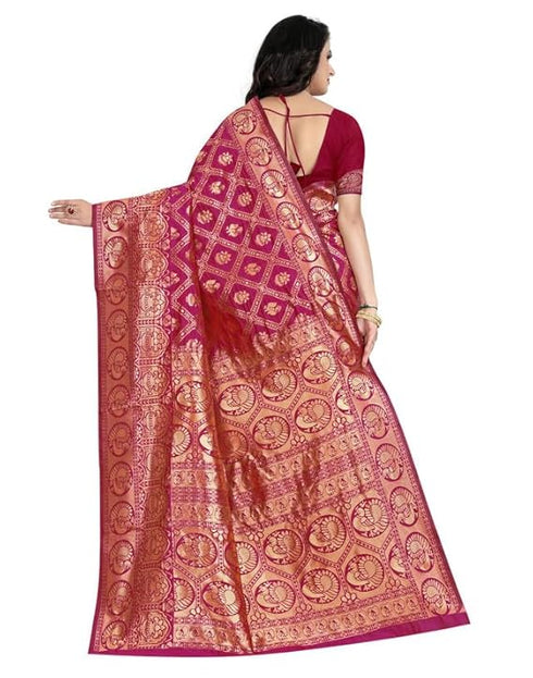Vasthrlay Banarasi Jacquard Unstitched Red Saree