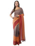 Vasthrlay Brown Women'S Blue And White Chevron Printed Linen Saree