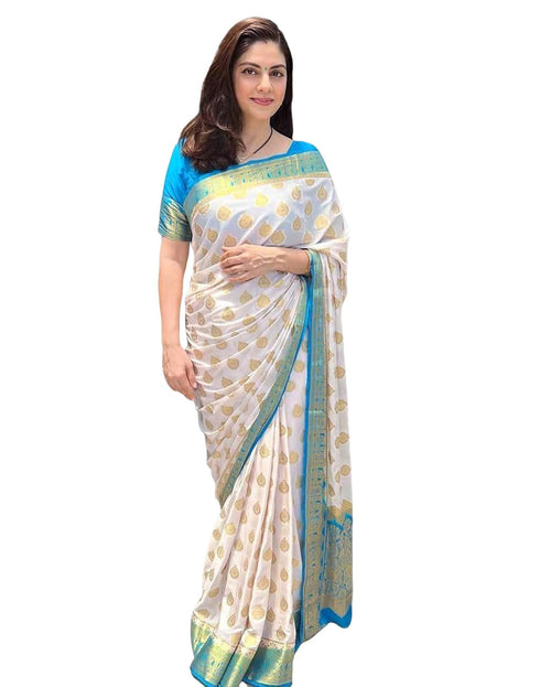 Vasthrlay Banarasi Jacquard Unstitched Beige Saree